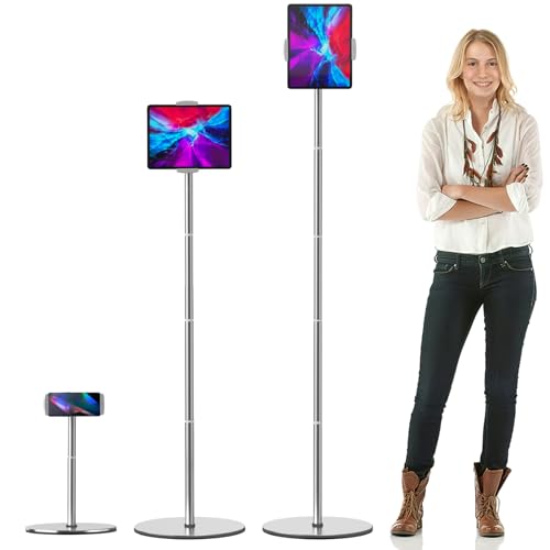 nediea Tablet Bodenständer, Höhenverstellbarer Metallstab Tablet Ständer für iPad, 360° Drehbarer Stativ Bodenhalter für iPad/iPhone/Samsung/Kindle oder 4,7-12,9 Zoll Geräte von nediea
