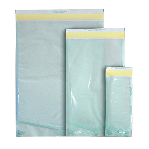 neoLab 1-1965 Papier/Polyethylenterephthalat/Polypropylen Sterilisationsbeutel ohne Falte, Selbstklebend, Grün, 390mm Länge x 300mm Breite von neoLab
