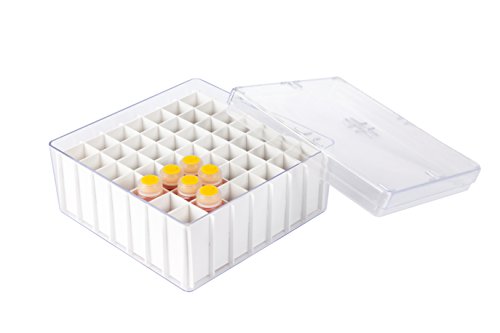 neoLab Polystyrol Ablagekasten mit weißem Kunststoffeinsatz, Transparent/Blaum, 49 Plätze, 12cm x 12cm x 5,5cm von neoLab