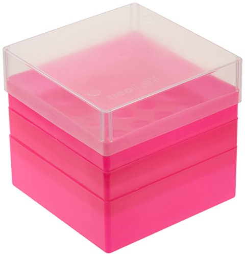 neoLabLine Polypropylen Aufbewahrungsbox mit Verschluss für 15 mL-Röhrchen, 5 x 5 Plätze, Pink von neoLab