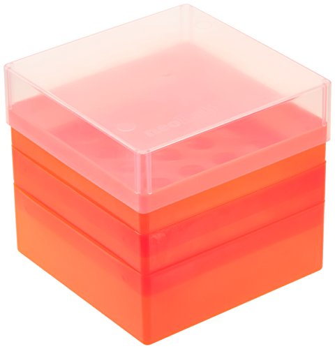 neoLabLine Polypropylen Aufbewahrungsbox mit Verschluss für 15 mL-Röhrchen, 5 x 5 Plätze, Orange von neoLab