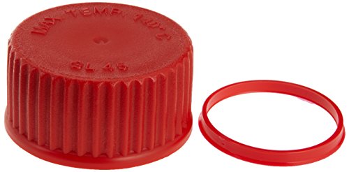 neoLab Polypropylene Verschlusskappe mit Lippendichtung und Ausgießring, GL 45 Gewinde, Rot, 10 Stück von neoLab