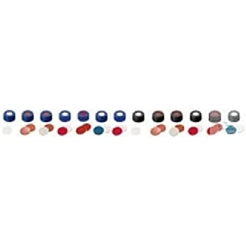neochrom Polypropylen Kurzgewinde-Schraubkappe mit Silikon/PTFE Loch, Weiß/Blau/Schwarz, 9mm Durchmesser, 100 Stück von neochrom