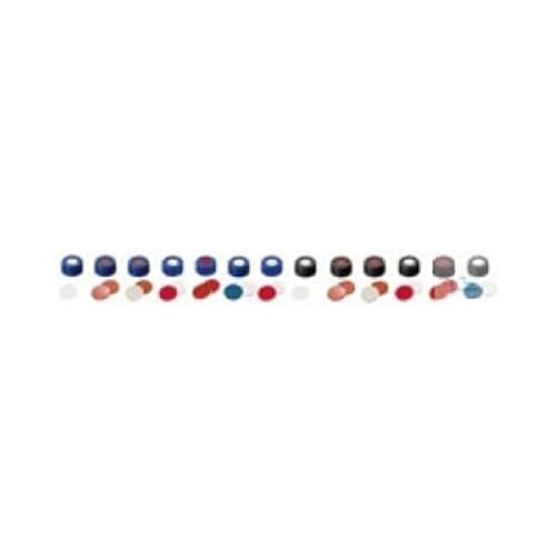 neochrom Polypropylen Kurzgewinde-Schraubkappe mit Silikon/PTFE Einlagen, Geschlossen, Weiß/Rot/Blau, 9mm Durchmesser, 100 Stück von neochrom