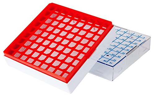 neoLab Polycarbonat Kryoboxen, 81 Plätze, Rot, 135mm x 135mm x 53mm, 4 Stück von neoLab