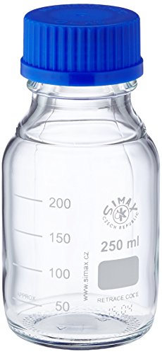 neoLab E-1430 Laborflaschen, GL 45, 250 mL, Iso-Gewinde, Kappe + Ausgießring (10-er Pack), Borosilikatglas, autoklavierbar, Schraubverschlusskappe aus PPN, Ausgießring von neoLab