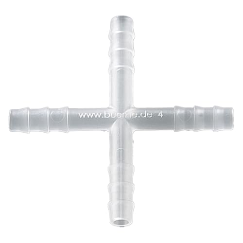 Bürkle PVDF Kreuzverbinder für 5mm-7mm Schläuche, Zylindrische Tülle, 10 Stück von neoLab