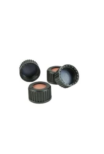 neochrom Polypropylen Schraubkappen, ND18, Butyl Rot/PTFE Grau Septum, 12mm Loch, 1.6mm Dicke, 100 Stück von neochrom