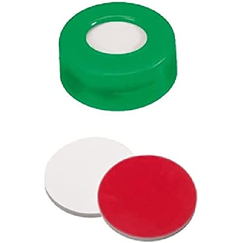 neochrom Schraubkappe, Glatt, Rotes PTFE/Weißes Silikon, Grün, 9mm Öffnung, 100 Stück von neochrom