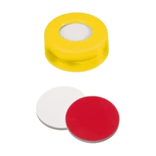 neochrom EC-1038 Schraubkappe, Glatt, 9 mm, Rotes PTFE/Weißes Silikon, Gelb (100-er Pack) von neochrom