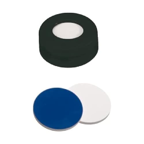 neochrom EC-1039 Schraubkappe, Glatt, 9 mm, Blaues PTFE/Weißes Silikon, Schwarz (100-er Pack) von neochrom