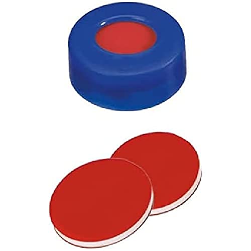 neochrom EC-1040 Schraubkappe, Glatt, 9 mm, Weißes Silikon/Rotes PTFE, Blau (100-er Pack) von neochrom