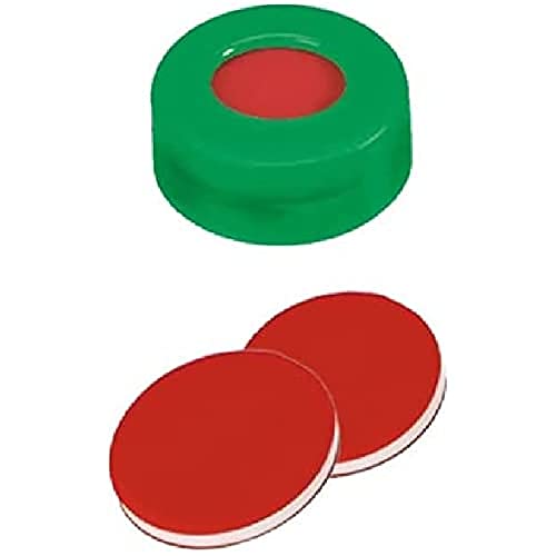 neochrom Schraubkappe, Glatt, Weißes Silikon/Rotes PTFE, Grün, 9mm Öffnung, 100 Stück von neochrom