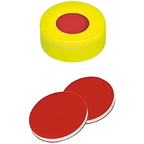 neochrom Schraubkappe, Glatt, Weißes Silikon/Rotes PTFE, Gelb, 9mm Öffnung, 100 Stück von neochrom