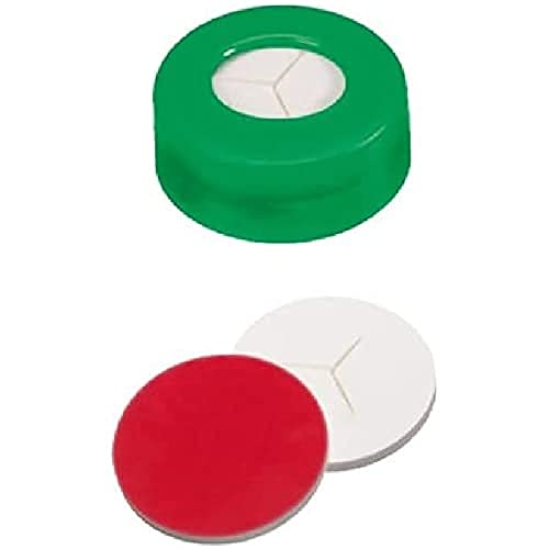 neochrom Schraubkappe, Glatt, Rotes PTFE/Weißes Silikon, Geschlitzt, Grün, 9mm Öffnung, 100 Stück von neochrom
