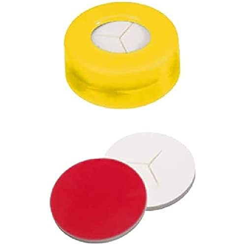 neochrom Schraubkappe, Glatt, Rotes PTFE/Weißes Silikon, Geschlitzt, Gelb, 9mm Öffnung, 100 Stück von neochrom