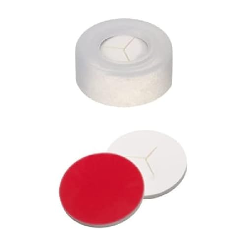 neochrom EC-1072 Schnappringkappe, 11 mm, Rotes PTFE/Weißes Silikon Geschlitzt, Transparent (100-er Pack) von neochrom