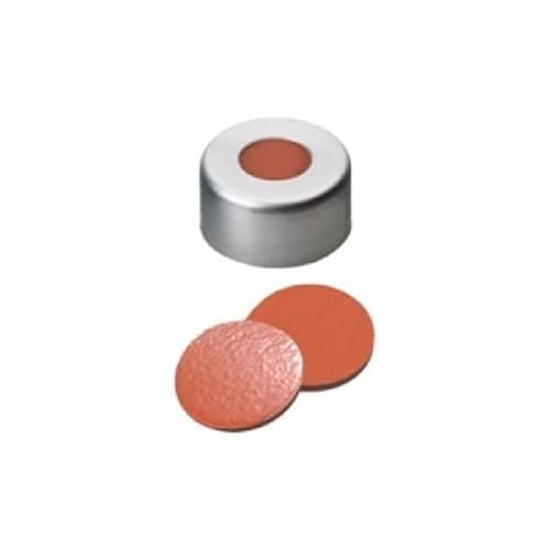 neochrom Magnetische Bördelkappe mit Septum, Tan Teflon/Silikon, Rot, 3mm Dicke, 20mm Durchmesser, 100 Stück von neochrom