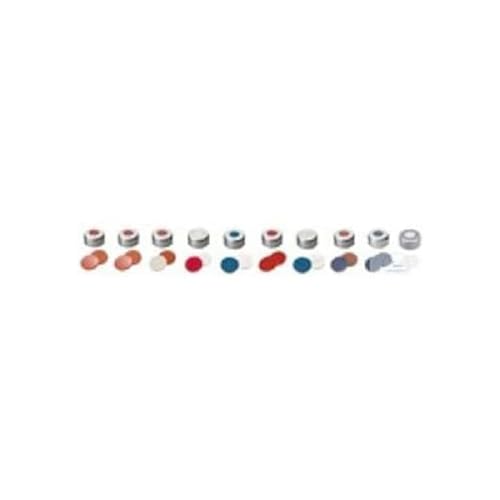 neochrom Aluminium Bördelkappen mit 5.5mm Loch, ND11, Silikon/PTFE Rot Septum, Silber, 1.3mm Dicke, 100 Stück von neochrom