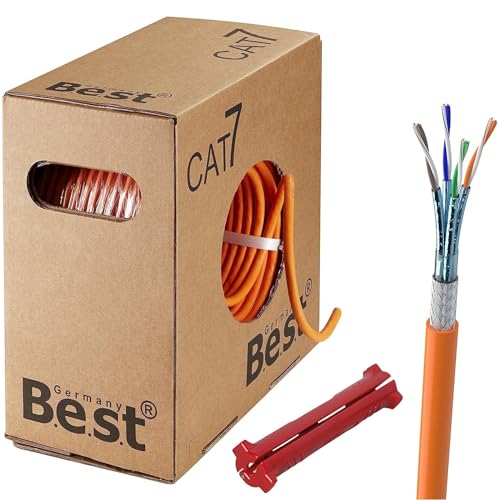 CAT.7 Netzwerkkabel 100m Verlegekabel LAN Kabel Reines Kupfer S/FTP PiMF LSZH Halogenfrei RoHS Ethernet Cable Datenkabel Installationskabel PoE 10Gbit/s RoHS konform (Orange) + ABISOLIERER von netshop 25