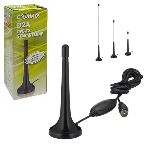 netshop 25 DVB-T2 Antenne mit Verstärker und LTE Filter für digitales HD Fernsehen und DAB Radio. Aktive 360° Zimmerantenne mit Magnetfuß (Digital TV, 4K, HDTV, DVB-T2, DAB, DAB+) von netshop 25