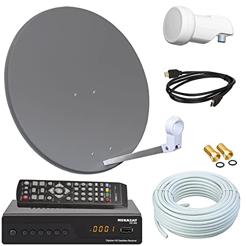 Digital SAT Anlage 60cm + HD Receiver + 10m Kabel + Opticum Single LNB = HD Komplett Set (3 Farben wählbar) von netshop 25