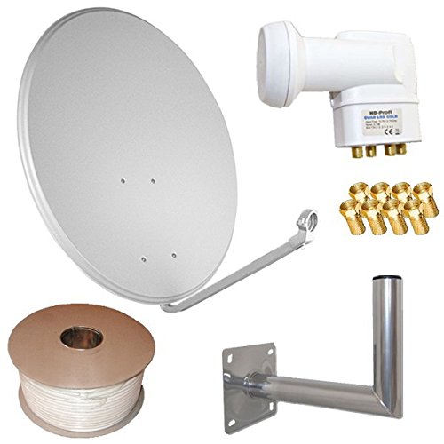 HD Sat Anlage 80cm Spiegel + Quad LNB für 4 Teilnehmer + 50m Kabel + 40cm Wandhalter (3 Farben wählbar) von netshop 25