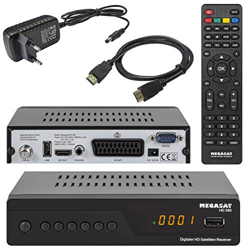 Megasat HD 390 HD SAT Receiver (HDTV, DVB-S2, HDMI, 1080p, SCART, USB Mediaplayer, Full HD, Astra vorinstalliert) inkl HDMI Kabel von netshop 25
