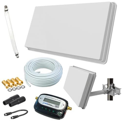 Selfsat H30D1+ Sat Flachantenne Single mit Fensterhalterung + Sat-Finder + 10m Kabel + netshop 25 Anschluss Set (HD Sat Anlage für 1 Teilnehmer) von netshop 25