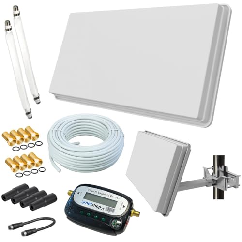 netshop 25 Selfsat H30D2+ Flachantenne Twin mit Fensterhalterung + Sat-Finder + 20m Kabel + Anschluss Set (HD Sat Anlage für 2 Teilnehmer) von netshop 25