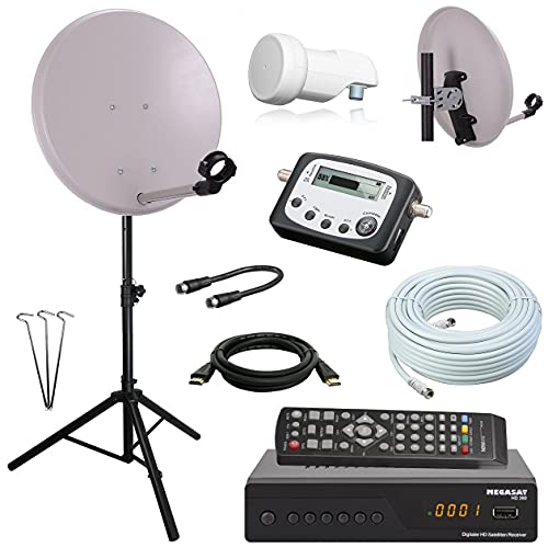 netshop 25 Digital Camping SAT Anlage 40 cm Spiegel + HD Receiver + Digitaler SAT Finder + HD Single LNB + 10m Kabel + Dreibein-Stativ von netshop 25