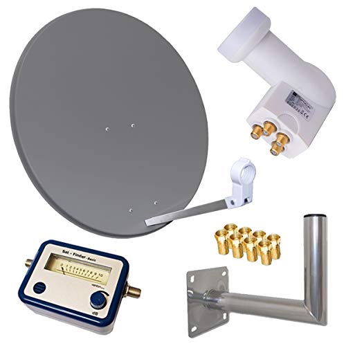 netshop 25 HD Sat Anlage 80cm Spiegel + Opticum Quad LNB für 4 Teilnehmer + 40cm Wandhalter + SAT Finder (3 Farben wählbar) von netshop 25