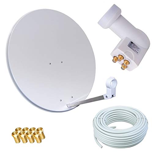 netshop 25 HD Sat Anlage 80cm Spiegel + Opticum Quad LNB für 4 Teilnehmer + 50m Kabel (3 Farben wählbar) von netshop 25