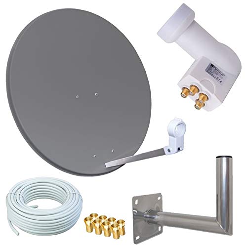 netshop 25 HD Sat Anlage 80cm Spiegel + Opticum Quad LNB für 4 Teilnehmer + 50m Kabel + 40cm Wandhalter (3 Farben wählbar) von netshop 25