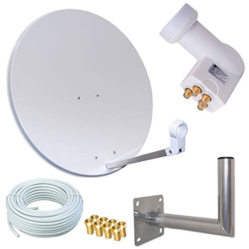 netshop 25 HD Sat Anlage 80cm Spiegel + Opticum Quad LNB für 4 Teilnehmer + 50m Kabel + 40cm Wandhalter (3 Farben wählbar) von netshop 25