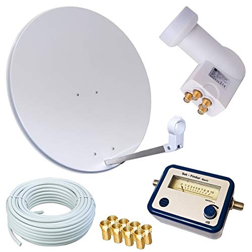 netshop 25 HD Sat Anlage 80cm Spiegel + Opticum Quad LNB für 4 Teilnehmer + 50m Kabel + SAT Finder (3 Farben wählbar) von netshop 25