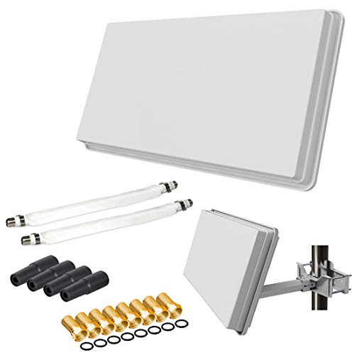 netshop 25 Sat Flachantenne Twin H30D2+ HD Sat Anlage mit Fensterhalterung und Anschluss Set (2 Fensterdurchführung + 8 F-Stecker + 4 Wetterschutztüllen + 1 Montageanleitung) von netshop 25