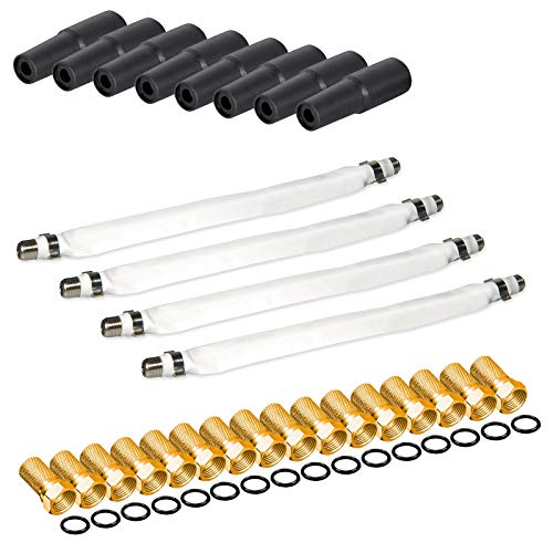 netshop 25 Set: 16x F-Stecker 7mm mit Dichtungsring, 8X Wetterschutz für F-Stecker, 4X Fensterdurchführung (Installation´s KIT 4 Teilnehmer für Koaxialkabel z.B. Sat Anlage) von netshop 25