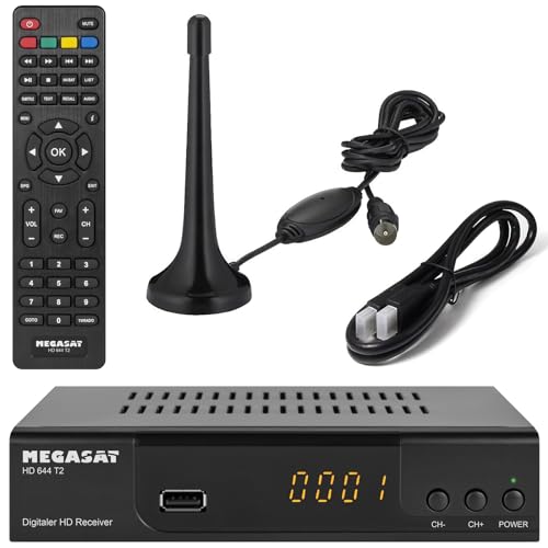 Megasat T644 DVB-T2 Receiver + aktive Zimmerantenne + HDMI Kabel, HDTV für frei Empfangbare DVB-T2 Sender, schwarz Megasat T644 DVB-T2 Receiver + aktive Zimmerantenne + HDMI Kabel, HDTV für frei Empfangbare DVB-T2 Sender, schwarz von netshop 25