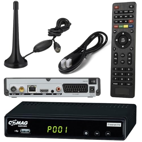 netshop 25 Set: Comag SL65T2 DVB-T2 Receiver (Mit Zugangssystem für FREENET TV) + 3 Monate Freenet GRAIS + DVB-T2 Antenne + HDMI Kabel, HDTV, PVR Ready, HD USB Mediaplayer, HDMI & SCART von netshop 25