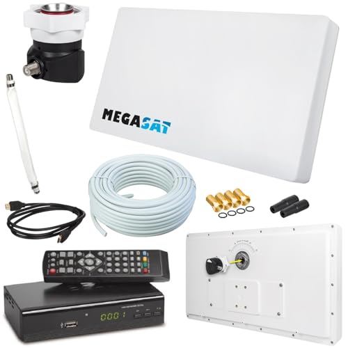 netshop 25 Set: Megasat Flachantenne Profi Line H30 D1 Single inkl. Fensterhalterung + HD Sat Receiver + 10m Kabel + 1x Fensterdurchführung. Neueste Generation mit besten Empfangswerten von netshop 25