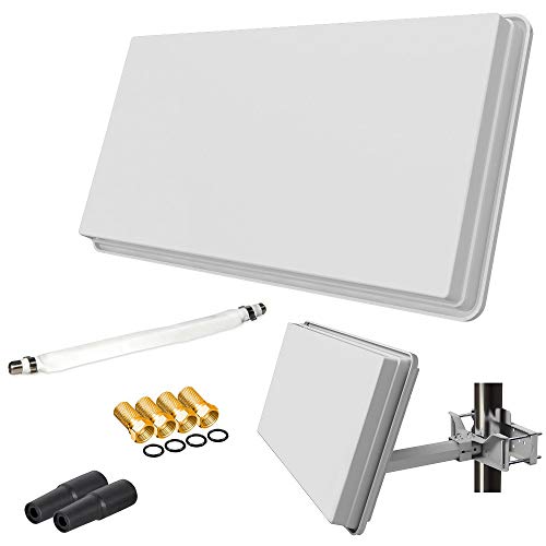 Sat Flachantenne Single H30D1+ HD Sat Anlage mit Fensterhalterung und Anschluss Set (1 Fensterdurchführung + 4 F-Stecker + 2 Wetterschutztüllen + 1x Montageanleitung) von netshop 25 von netshop 25