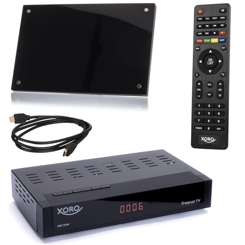 netshop 25 Set: Xoro HRT 8730 KIT DVB-T2 Receiver (6 Monate FREENET TV) + aktive DVBT-2 Antenne + HDMI Kabel, HDTV, PVR Ready, USB Mediaplayer, schwarz von netshop 25