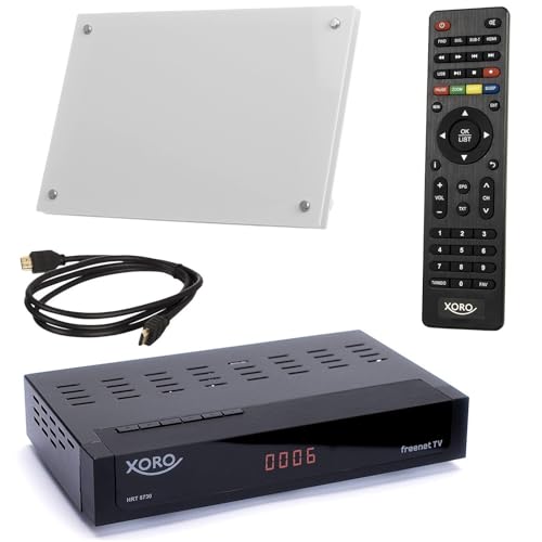 netshop 25 Set: Xoro HRT 8730 KIT DVB-T2 Receiver (6 Monate FREENET TV) + aktive DVBT-2 Antenne + HDMI Kabel, HDTV, PVR Ready, USB Mediaplayer, schwarz von netshop 25