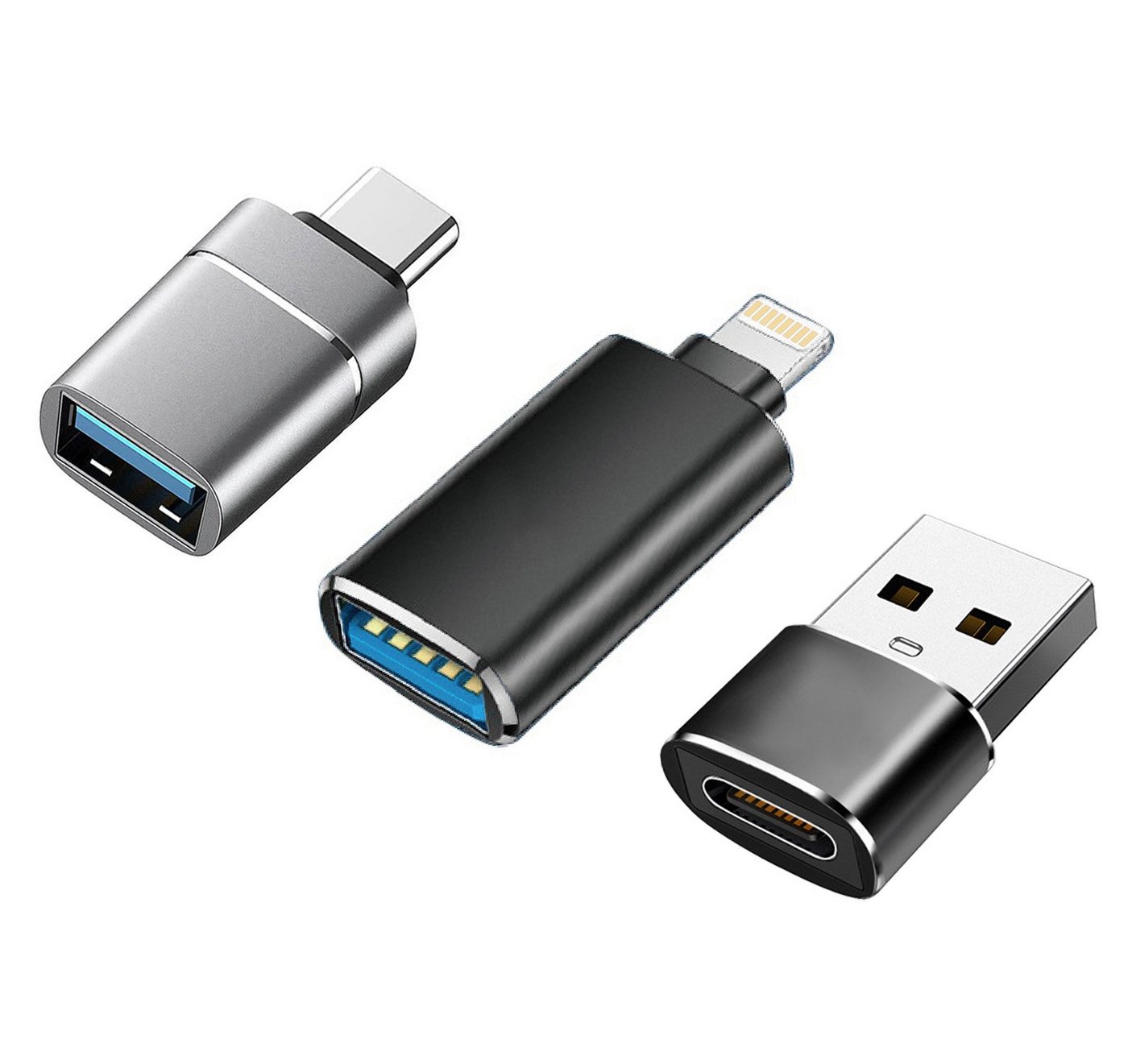 neue dawn 3 Stück USB A auf USB C OTG Adapter für iPhone Samsung iPad Android USB-Adapter Lightning, USB-C, USB Typ A zu USB-C, USB Typ A von neue dawn