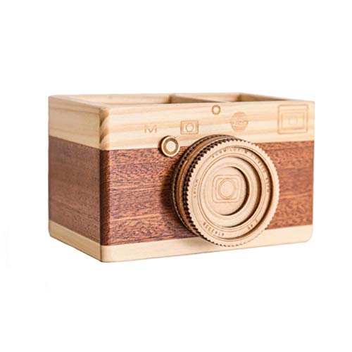 newhashiqi Stiftehalter aus Holz, kreativer Retro-Kamera, doppelter Stifthalter für Zuhause, Schreibtisch, feste Make-up-Aufbewahrungsbox von newhashiqi