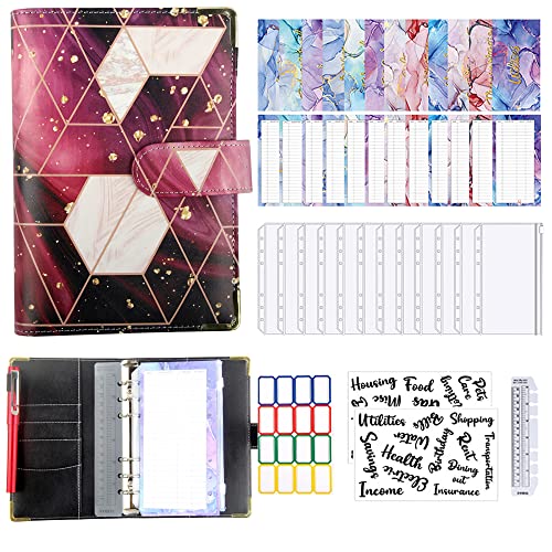 Budget Planner Budget Binder Deutsch,A6 Bugetplaner,haushaltsbuch mit geldfächer,Leder Ringbuch Geld Organizer,Sparbuch mit Folien für Finanzplaner,Buget,Geld Sparen Mappe (Rosé Vergoldung) von newplenty