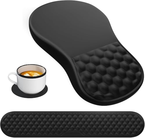 Mauspad mit Handgelenkauflage,Ergonomisches Mousepad zur Linderung von Schmerzen im Karpaltunnel, Memory-Schaum mit Rutschfester Gummi-Basis Office Mat für Computer, Laptop, Desktop (Schwarz 3 in 1) von newplenty