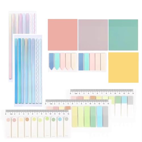 Newplenty 1320 Stück Sticky Notes Set, Transparent Haftnotizen Klebezettel mit Herrscher,Lang Haftstreifen, Self-Stick Sticky Notes Tabs for Annotation Books, Bibel Marker Büro Schule (1320) von newplenty