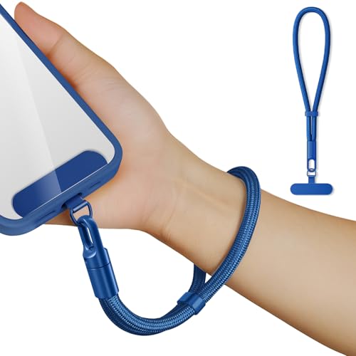 newplenty Handykette Kurz Universal,Verstellbar Handyanhänger, Schlüsselband, Handschlaufe, Handygurt, Handgelenk,Handyband, Anti Verlust mit Ultradünnem Patch (Blau) von newplenty
